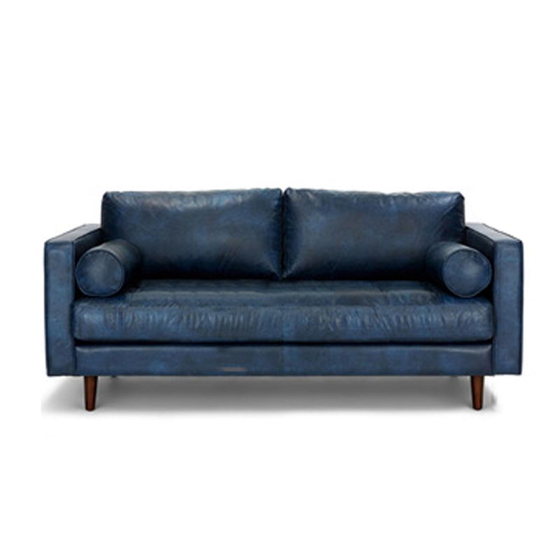 Faux Leather Modern Sofa 37.7"W Square Arm Sofa with 2 Pillows for Living Room Clearhalo 'furn' 'furn_sofas' 'Furniture' 'furniture_sofas' 'kitchen' 'kitchen_sofas' 'Living Room Furniture' 'Sofa' 'sofas' 1200x1200_5ecaad36-5db1-4c95-bd30-28da973413b3