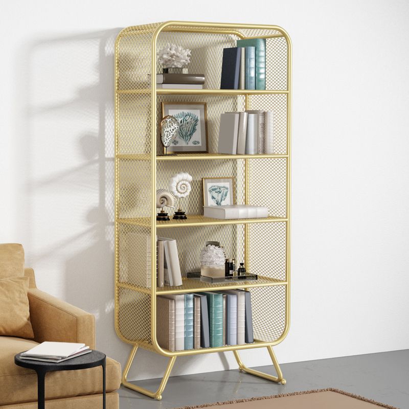 Contemporary Standard Metal Bookcase Closed Back Bookshelf with Rectangular Shelves Clearhalo 'Bookcases' 'furn' 'furn_bookcases' 'Furniture' 'Office Furniture' 1200x1200_5ecabd44-dcc3-495b-a17b-df8dddaa401f