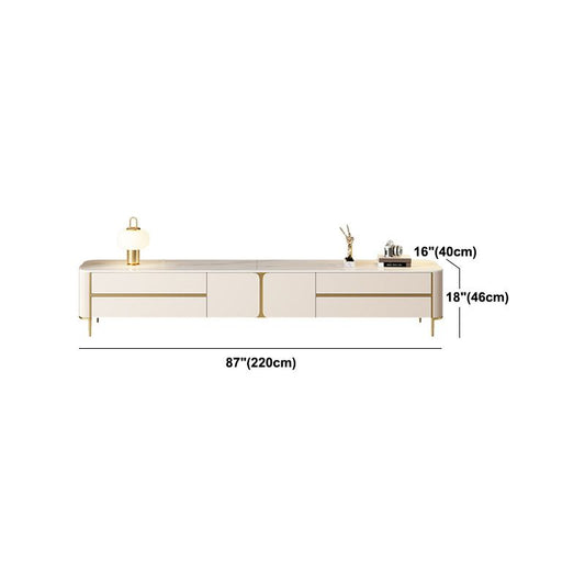 Glam Stone TV Media Stand Enclosed Storage White TV Stand with Drawers