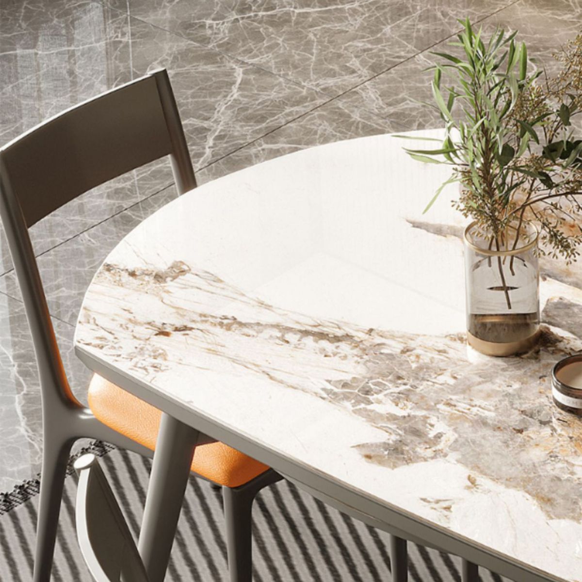 Moderne ronde eettafel van gesinterde stenen tafel met houten poten voor thuisgebruik