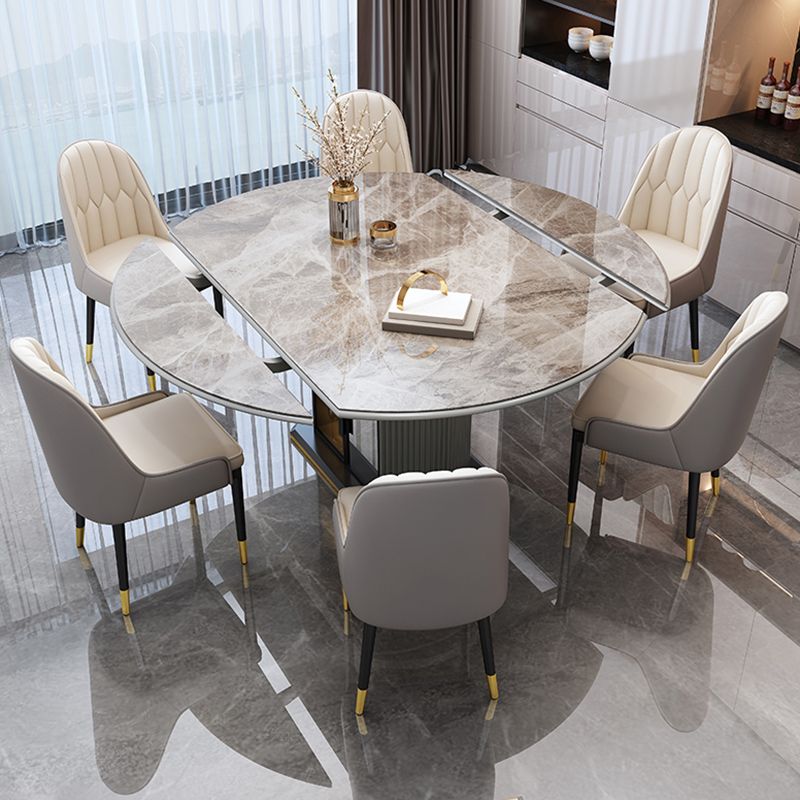 Hochglänzende graue Ess -Set mit weißen Stühlen 1/5/7 Stück Steinkühlung Set für Küche