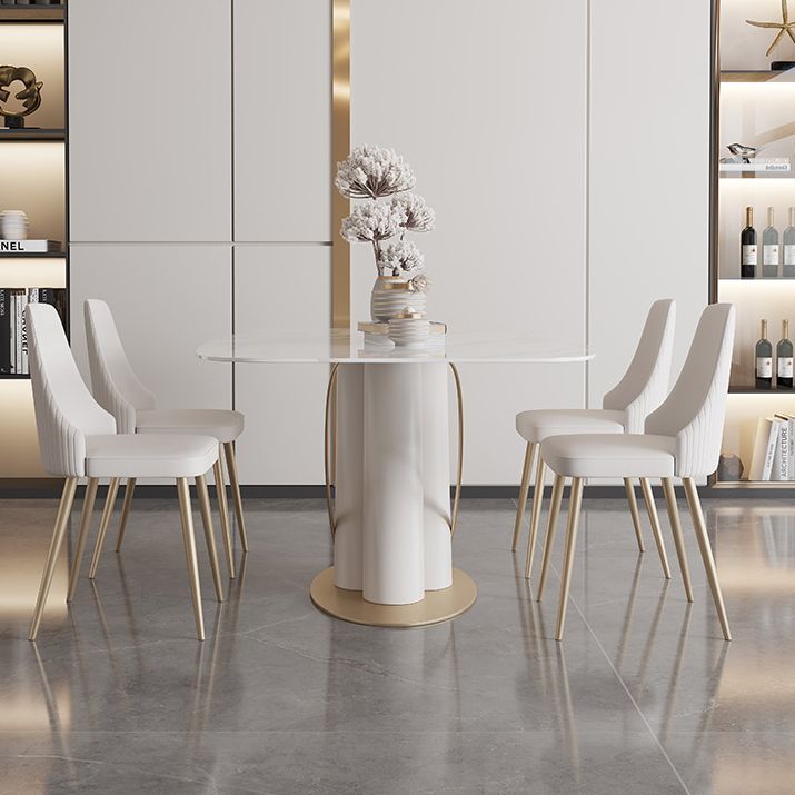 Contemporary Style Sintered Stone Dining Table with White Fixed Table and Trestle Base Clearhalo 'Dining Room Sets' 'Dining Tables & Seating' 'dining_room_set' 'furn' 'furn_dining_room_set' 'Furniture' 'furniture_dining_room_set' 'Kitchen & Dining Furniture' 'kitchen&dining_furn' 'kitchen' 1200x1200_5ecd2622-02f4-4bfb-a07e-1ef47e214a89