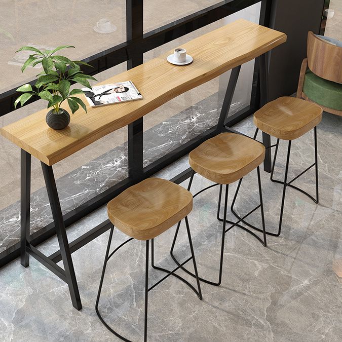 Light Brown Modern Style Bar Table in Solid Wood and Iron Cafe Bar Table, Only Table Clearhalo 'Bar Furniture' 'Bar Tables' 'bar_tables' 'furn' 'furn_bar_tables' 'Furniture' 'furniture_bar_tables' 'Kitchen & Dining Furniture' 1200x1200_5ed12a04-9aab-487e-b152-ebabeed9ba8a