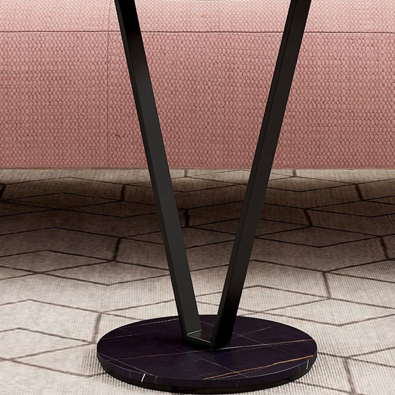 Round Side End Table with Slate Top, Contemporary Frame End Table
