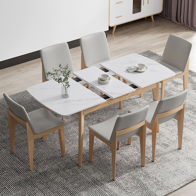 Sintered Stone Top Extendable Table in White Kitchen Table with Ash Wood Base and 4 Legs Clearhalo ' dining_table' 'Dining Tables & Seating' 'Dining Tables' 'furn' 'furn_dining_table' 'Furniture' 'furniture_dining_table' 'Kitchen & Dining Furniture' 'kitchen&dining_furn' 'kitchen' 'kitchen_dining_table' 1200x1200_5ed35bcb-eb7d-444e-b468-2d8fe2196f8d