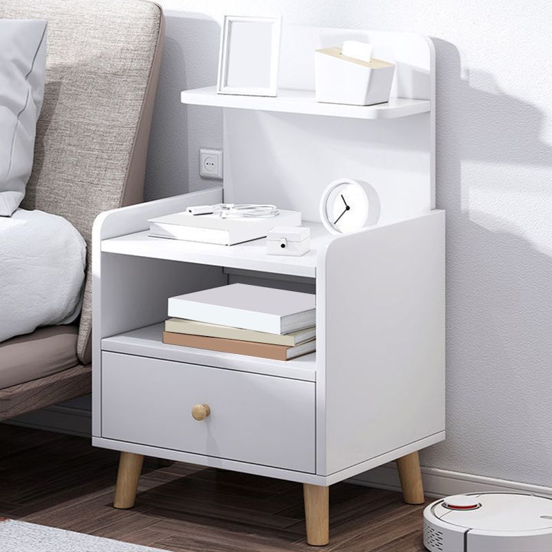 Mesa de madera dormitorio de almacenamiento abierto nocturno con cajón