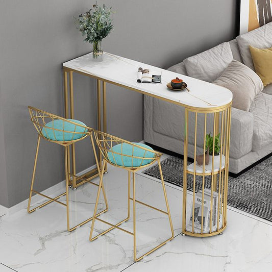 Glam Bar Dining Table Stone Top Iron Indoor Bistro Table with Shelf Clearhalo 'Bar Furniture' 'Bar Tables' 'bar_tables' 'furn' 'furn_bar_tables' 'Furniture' 'furniture_bar_tables' 'Kitchen & Dining Furniture' 1200x1200_5ed792ea-945e-4dc6-b8d8-23c48b31d683
