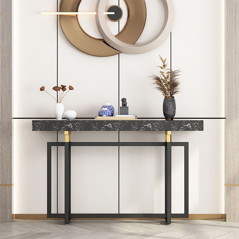 Console resistente alla macchia di rettangolo di marmo glam in nero/bianco
