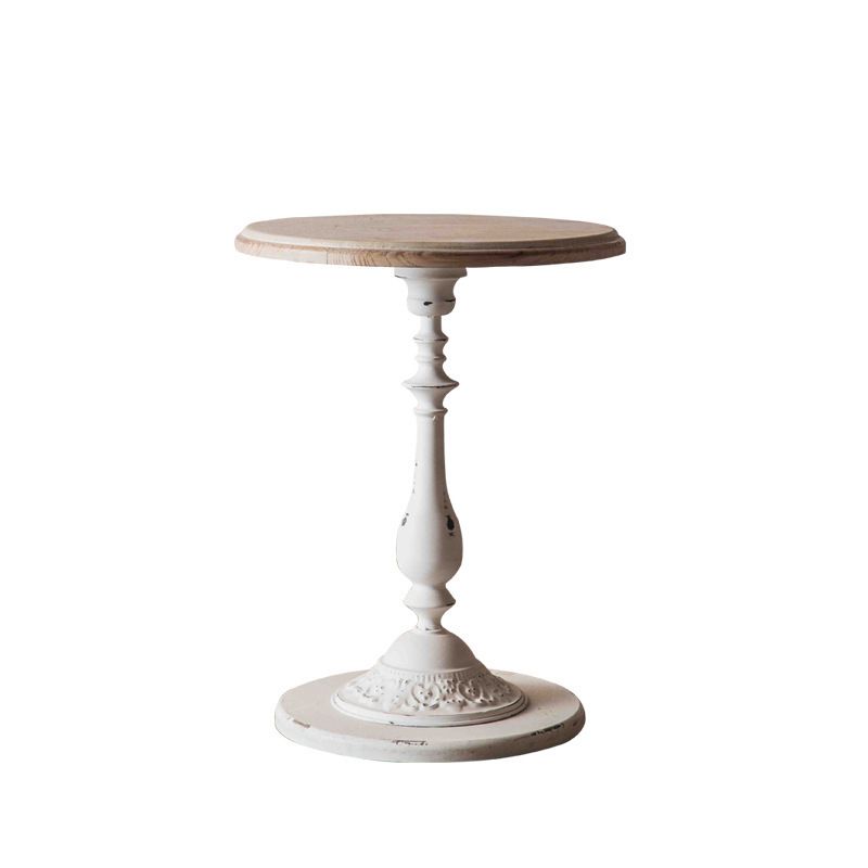 Mesa de centro individual con pedestal de metal redondo de madera maciza francesa