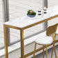 White Faux Marble Bar Height Table Glam Rectangle Bar Dining Table