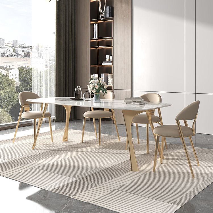 Tavolo da pranzo tradizionale di lusso con tavolo da pranzo superiore rettangolo di pietra bianca per cucina