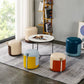 Modern Cylinder Shape Pouf Chair Contrast Color PU Leather Water Resistant Boucle Pouf
