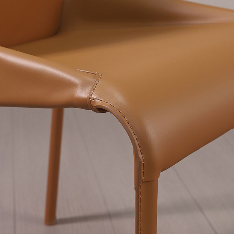 Faux Leather Modern Dining Chair Matte Finish Solid Back Indoor Chair