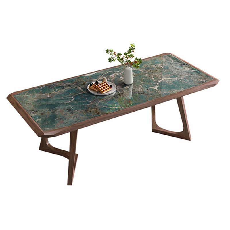 Modern Brown Finish Legs Dining Site Table Stone Top Double Pedestal Table Clearhalo 'Dining Tables & Seating' 'Dining Tables' 'dining_table' 'furn' 'furn_dining_table' 'Furniture' 'Kitchen & Dining Furniture' 1200x1200_5ee0f4b7-6417-4313-8c11-406706adf9ef