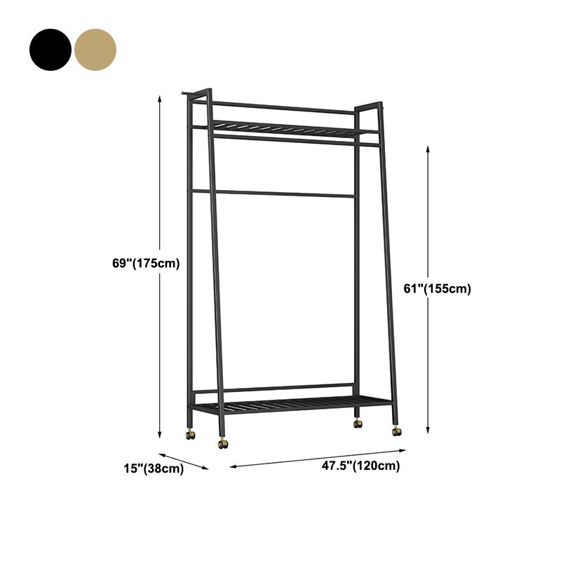 Glam Metal Hall Stand Hanging Rail Storage Shelving and 2 Hooks Coat Hanger Clearhalo 'Entry & Mudroom Furniture' 'furn' 'furn_hall_tree_coat_racks' 'Furniture' 'Hall Trees & Coat Racks' 'hall_tree_coat_racks' 1200x1200_5ee0fc2d-10b1-4689-9be2-75891b84d174