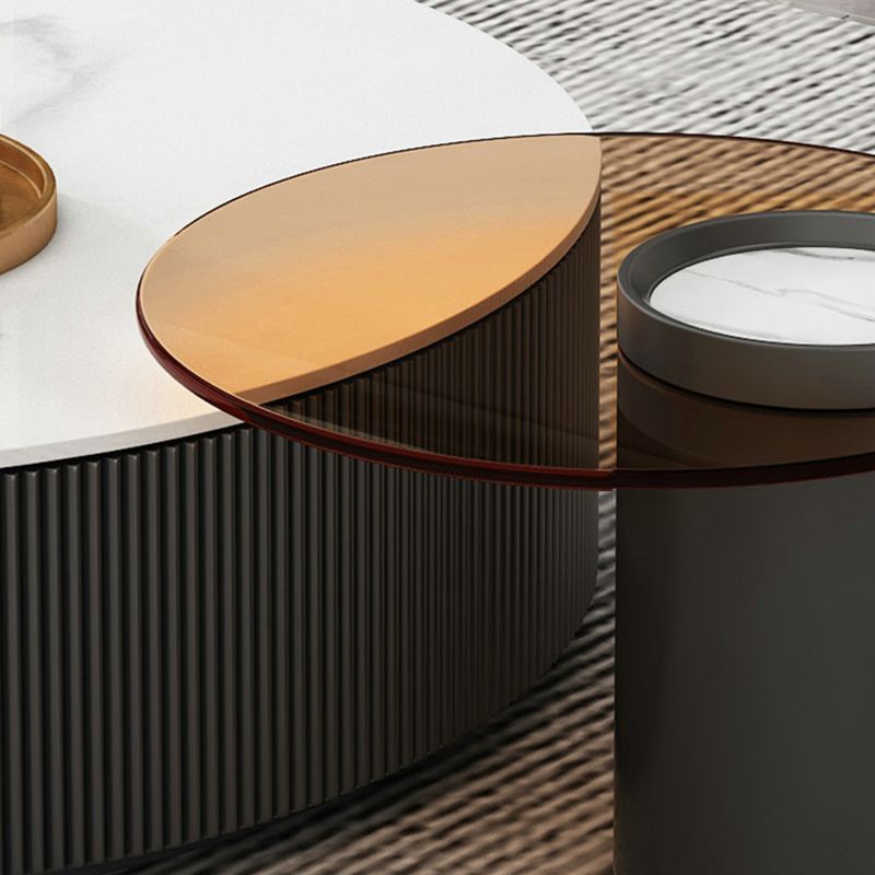 Slate Top Coffee Table Set Drum Cocktail Table with 2 Drawers Clearhalo 'Coffee & Accent Tables' 'Coffee Tables' 'coffee_tables' 'furn' 'furn_coffee_tables' 'Furniture' 'Living Room Furniture' 1200x1200_5ee3627a-9788-474e-b63c-6c6cc347255d