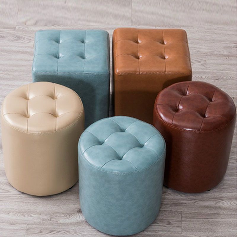 Modern Pouf Ottoman Genuine Leather Upholstered Tufted Solid Color Ottoman Clearhalo 'furn' 'furn_ottomans_poufs' 'Furniture' 'Living Room Furniture' 'Ottomans & Poufs' 'ottomans_poufs' 1200x1200_5ee3991e-12e2-4a00-af22-36e644c3e8bf