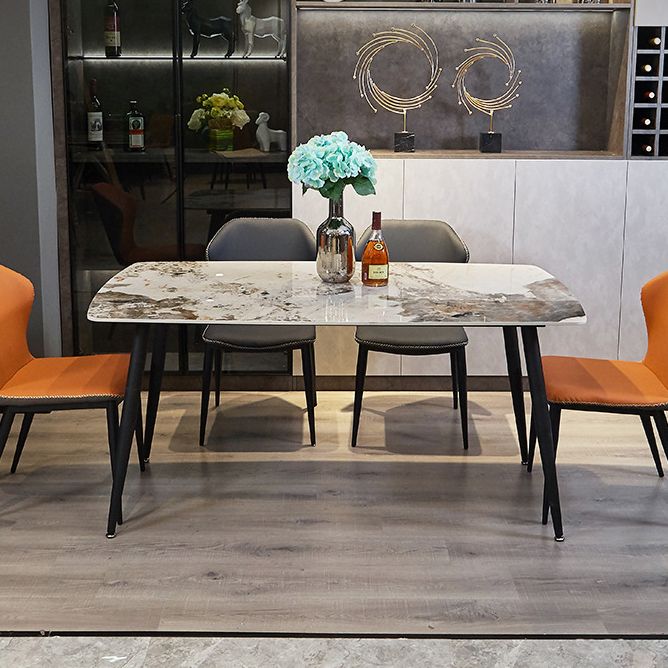 Rectangle Stone Top Dining Table Contemporary Dining Table with 4 Legs in Black Clearhalo 'Dining Tables & Seating' 'Dining Tables' 'dining_table' 'furn' 'furn_dining_table' 'Furniture' 'furniture_dining_table' 'Kitchen & Dining Furniture' 1200x1200_5ee5d672-af59-4d5d-aa78-936b8729a38f