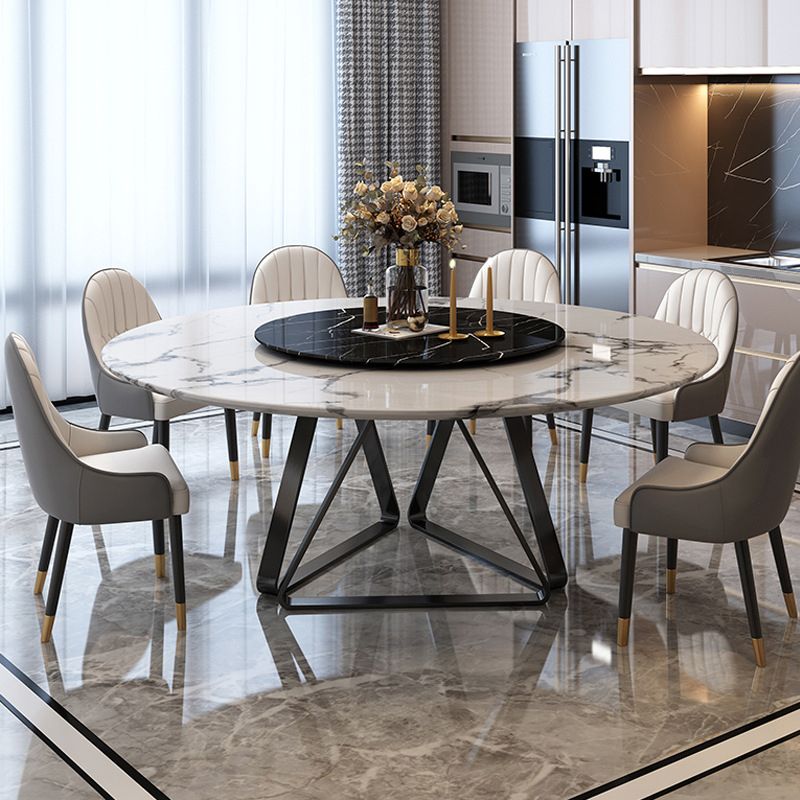 Round Sintered Stone Dining Table Modern Turntable Furniture with Metal Base for Office