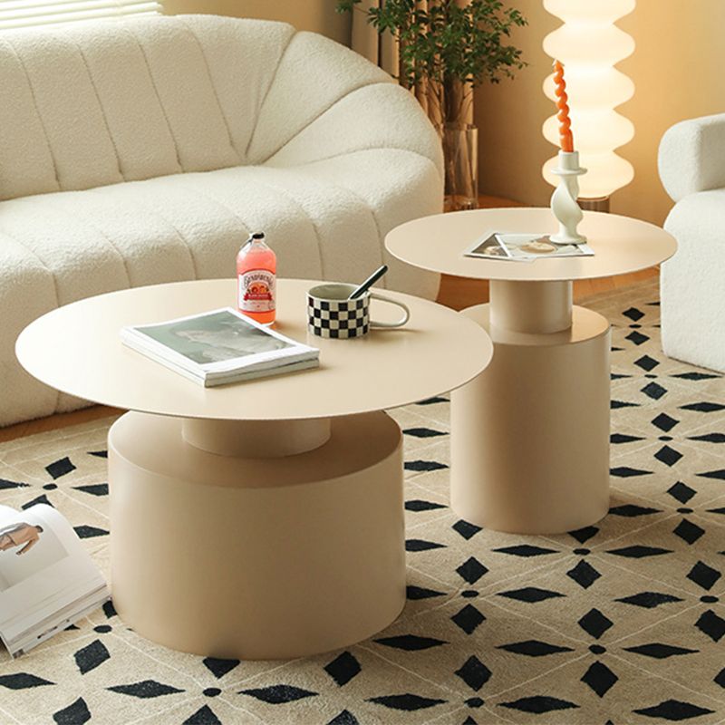 ラウンドメタルコーヒーテーブルミッドセンチュリーモダンペデスタル2ピースカクテルテーブル