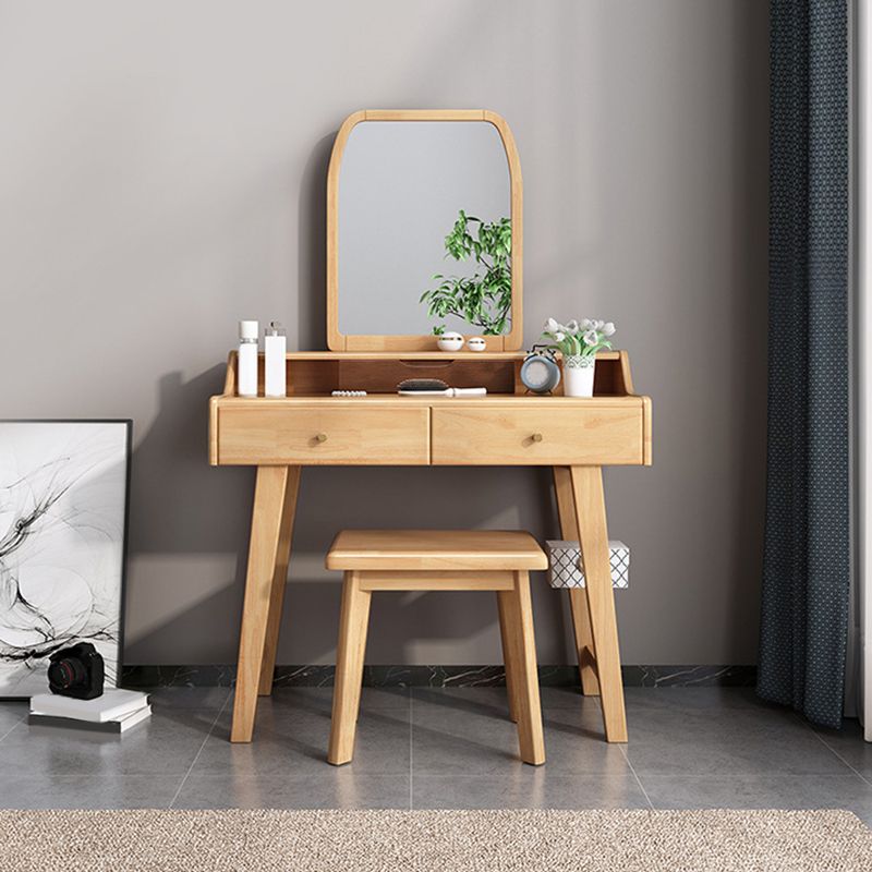 Mesa de tocador espejo escandinavo y taburete con 2 cajones