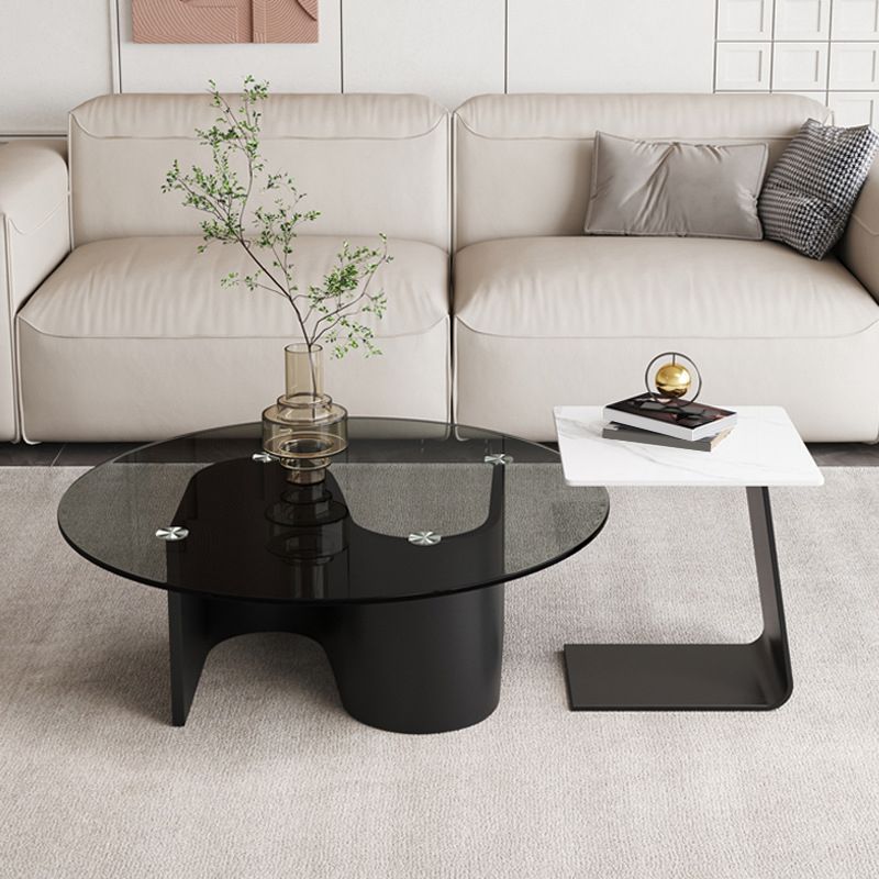 Contemporary Glass Top Round Coffee Table Abstract Cocktail Table