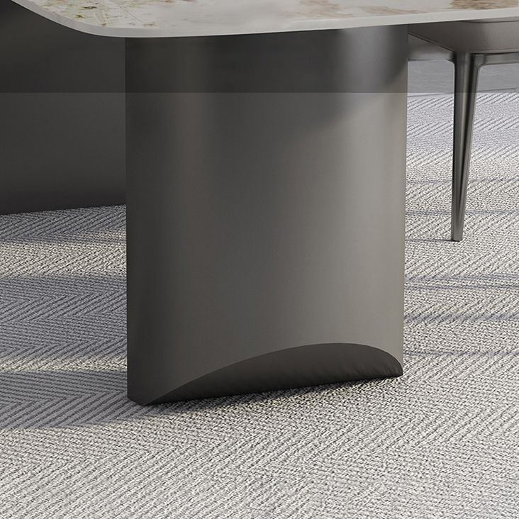 White Stone Top Dining Table Rectangular Tabletop with Metal Double Pedestal Base Clearhalo 'Dining Tables & Seating' 'Dining Tables' 'dining_table' 'furn' 'furn_dining_table' 'Furniture' 'Kitchen & Dining Furniture' 1200x1200_5eeaeebd-b047-4063-be70-f04231a24317