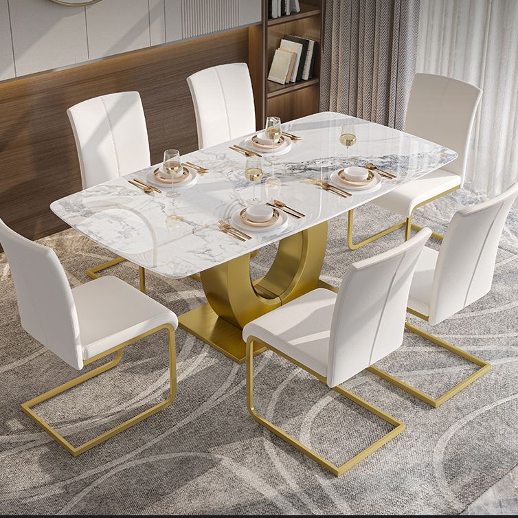 Luxury Sintered Stone Dining Table Rectangle White Table with Metal Pedestal in Gold Clearhalo ' dining_table' 'Dining Tables & Seating' 'Dining Tables' 'furn' 'furn_dining_table' 'Furniture' 'furniture_dining_table' 'Kitchen & Dining Furniture' 'kitchen&dining_furn' 'kitchen' 'kitchen_dining_table' 1200x1200_5eecaeee-55fc-4bf5-90c1-6f1c579e2758