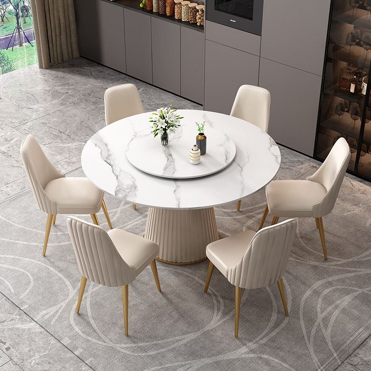 Scandinavian Sintered Stone Table Set of 5/7 with White Round Table Dining Set with Leather Chairs Clearhalo 'Dining Room Sets' 'Dining Tables & Seating' 'dining_room_set' 'furn' 'furn_dining_room_set' 'Furniture' 'furniture_dining_room_set' 'Kitchen & Dining Furniture' 'kitchen&dining_furn' 'kitchen' 1200x1200_5ef30b7c-79fb-4e32-b937-8011887df890