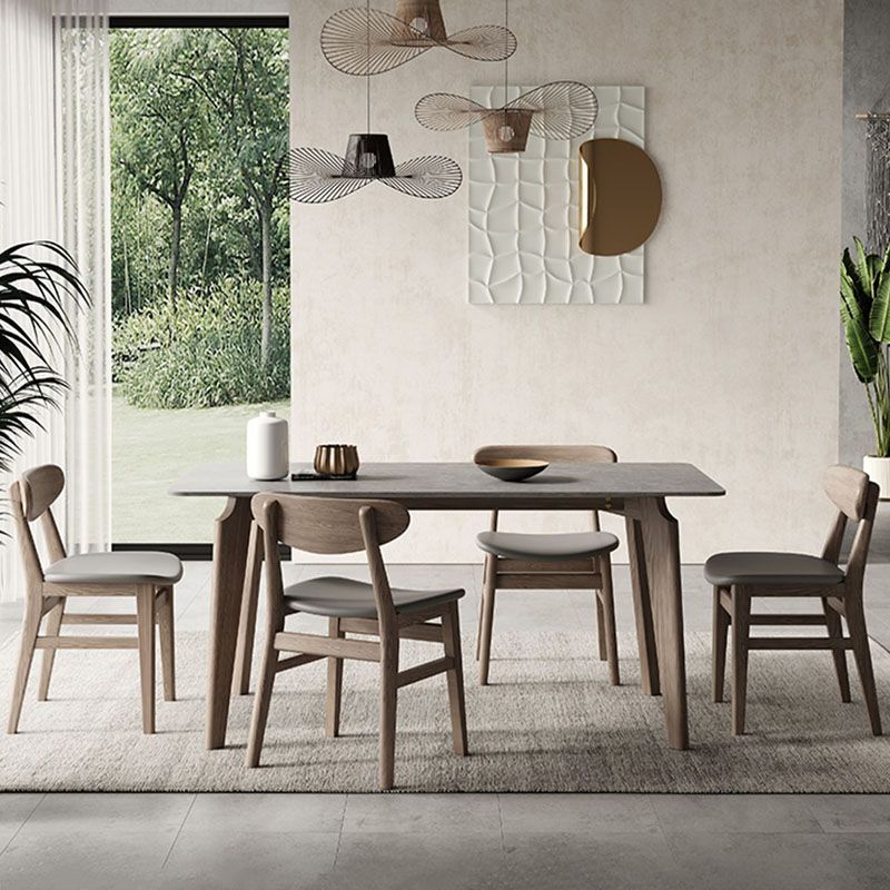 Retro Modern Grey Top Table Solid Wood 4 Legs Dining Room Table