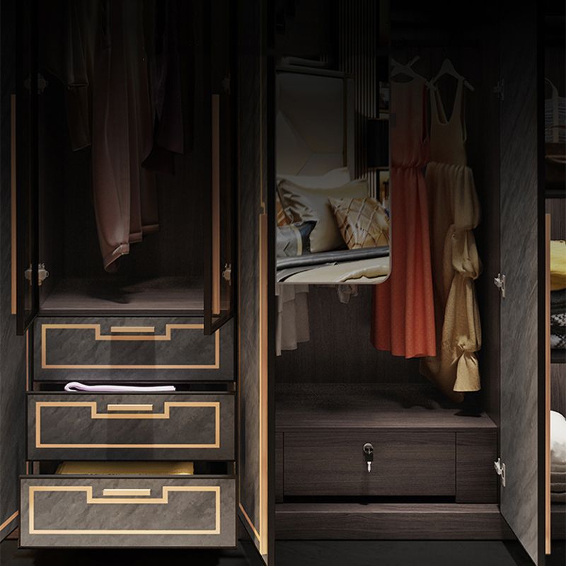 Grey Glass Door Armoire with Garment Rod Modern Storage Cabinet for Bedroom Clearhalo 'Armoires & Wardrobes' 'armoires_wardrobes' 'Bedroom Furniture' 'furn' 'furn_armoires_wardrobes' 'Furniture' 1200x1200_5ef398d1-ac2b-493a-b481-aad203f4d76a