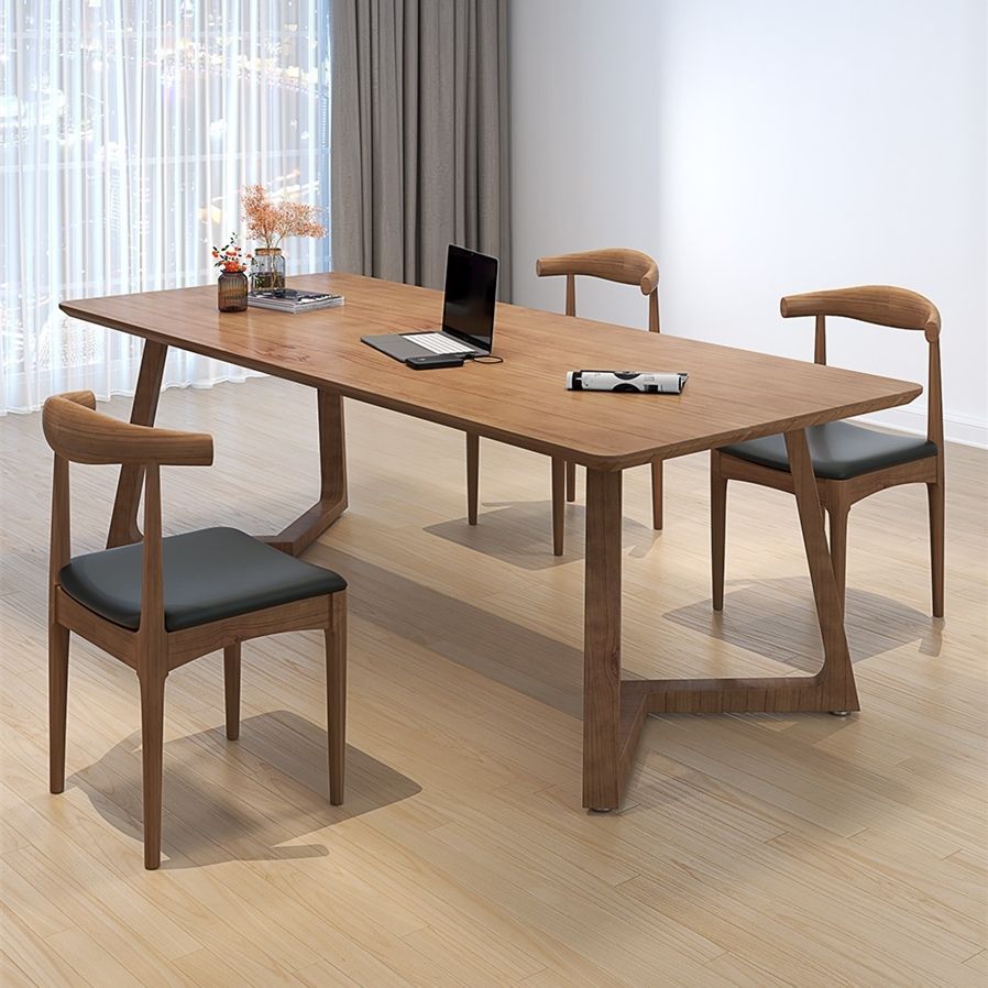 Minimalism Solid Wood Table for Restaurant Rectangle Table with Wood Pedestal Clearhalo 'Dining Tables & Seating' 'Dining Tables' 'dining_table' 'furn' 'furn_dining_table' 'Furniture' 'furniture_dining_table' 'Kitchen & Dining Furniture' 'kitchen' 'kitchen_dining_table' 1200x1200_5ef49f23-0360-4d18-a611-160d4f7b2622