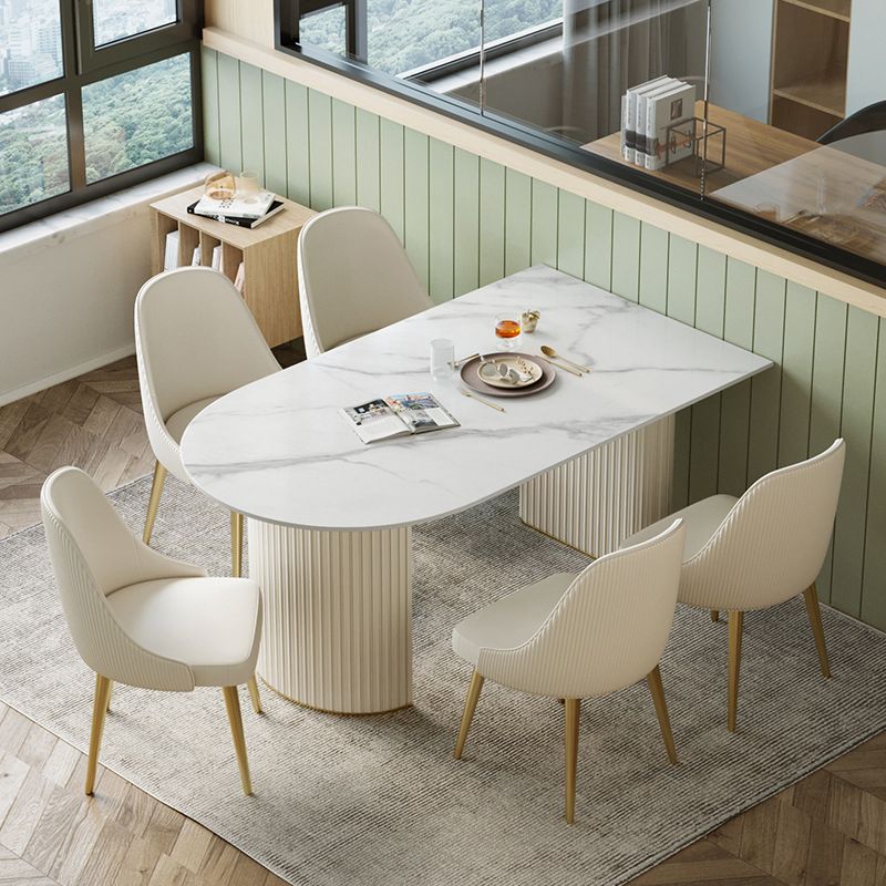 Glam Double Pedestal Dining Table Stone Table for Dining Room Clearhalo 'Dining Tables & Seating' 'Dining Tables' 'dining_table' 'furn' 'furn_dining_table' 'Furniture' 'Kitchen & Dining Furniture' 1200x1200_5ef5e9cd-66dc-4a76-8fa0-b6bcd053b310