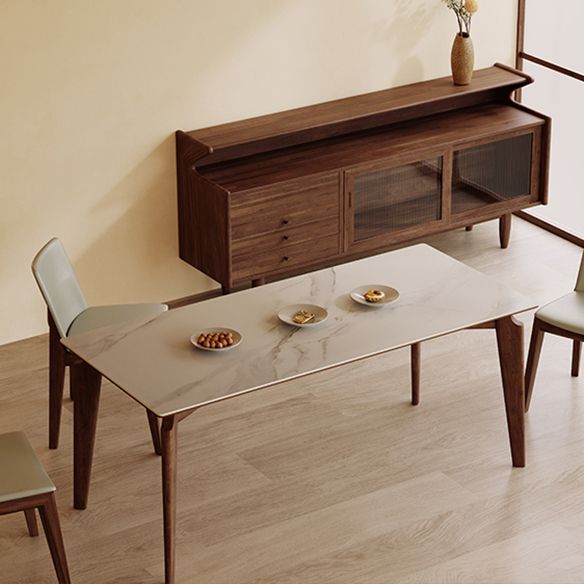 Modern Style Sintered Stone Dining Table with Rectangle Shape Table and 4 Solid Wood Legs Base Clearhalo 'Dining Room Sets' 'Dining Tables & Seating' 'dining_room_set' 'furn' 'furn_dining_room_set' 'Furniture' 'furniture_dining_room_set' 'Kitchen & Dining Furniture' 'kitchen&dining_furn' 'kitchen' 1200x1200_5ef6bab8-2465-47fa-9162-ec776a4eabaa