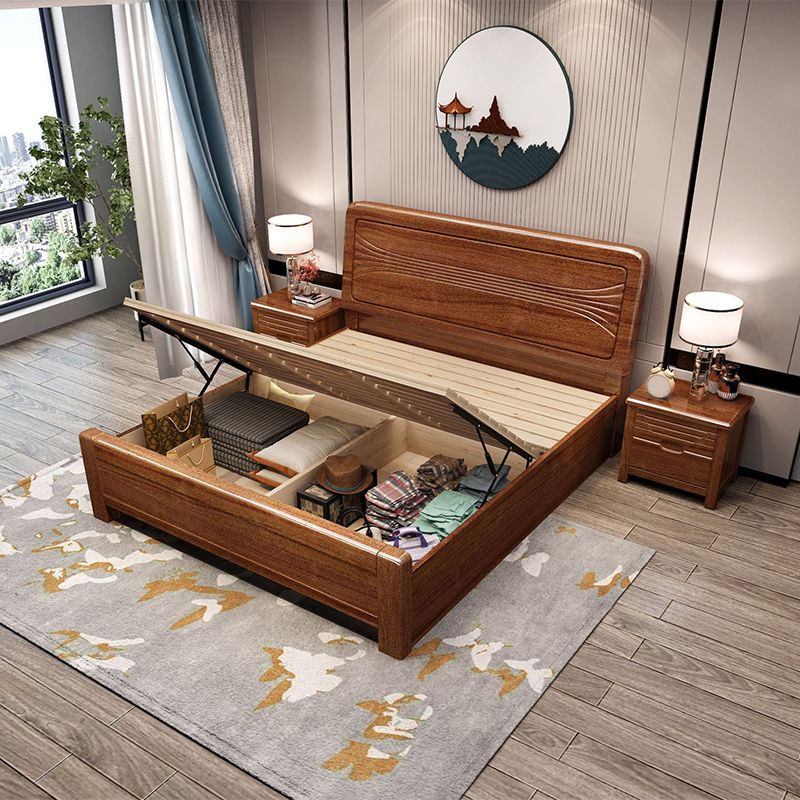 Walnut Wood Bed 85.43" Long 43.30" High Bed with Low Profile