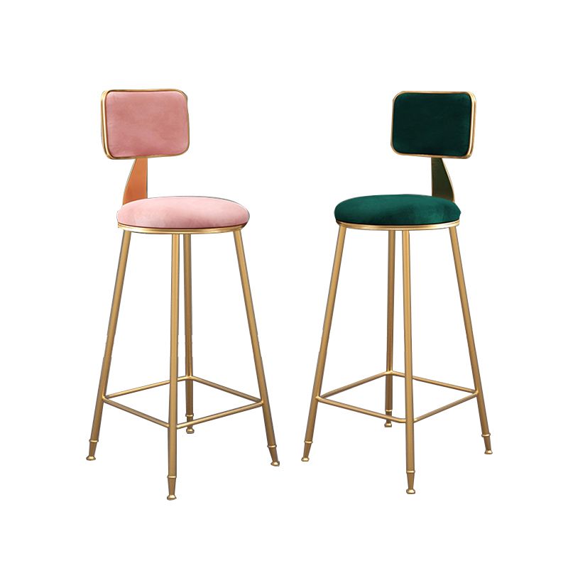 Glam Armless Backrest Counter Stool Iron Cashier Bar Stool with Flannel Cushion and Pedal Clearhalo 'Bar Furniture' 'Bar Stools' 'bar_stools' 'furn' 'furn_bar_stools' 'Furniture' 'furniture_bar_stools' 'Kitchen & Dining Furniture' 1200x1200_5efe4d56-762c-478a-a365-c3d99b895865