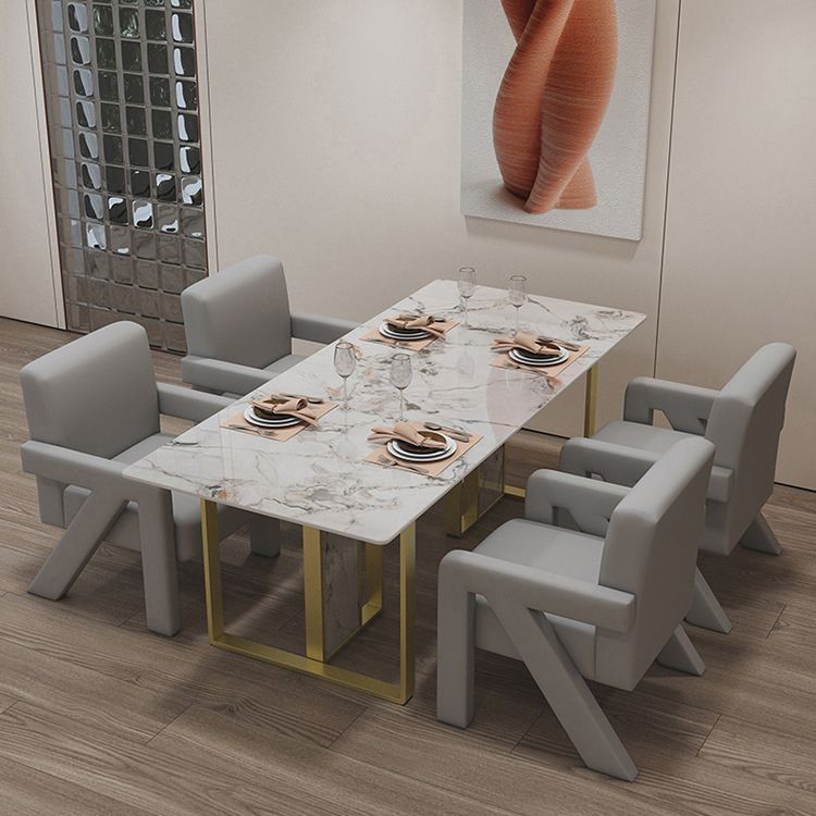Mesa de comedor de piedra estilo Glam, mesa de comedor de 4 patas para comedor