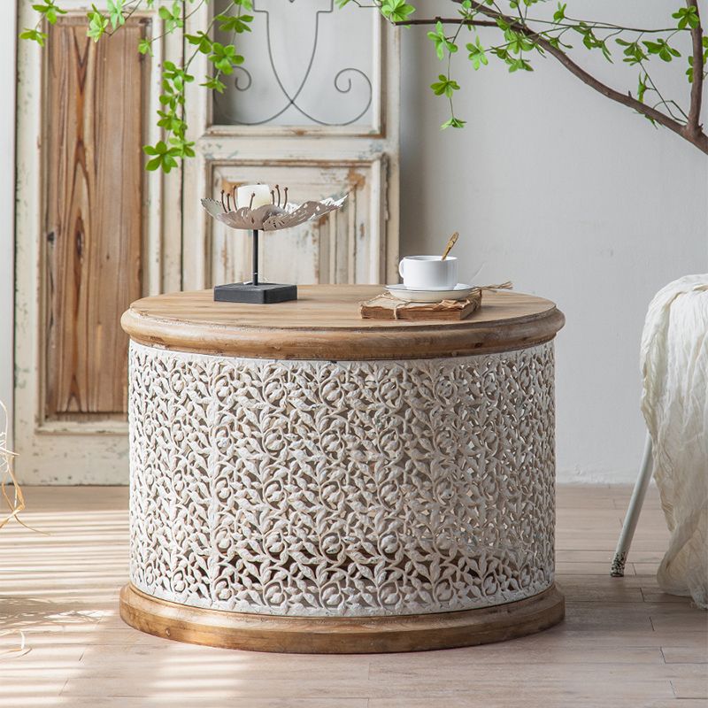 Tavolo d'angolo in campagna francese rotondo in legno solido tavolino