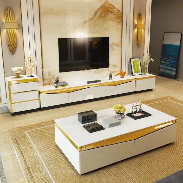 15.75 "H TV Style Glam Style Console TV de stockage fermé avec 4 tiroirs