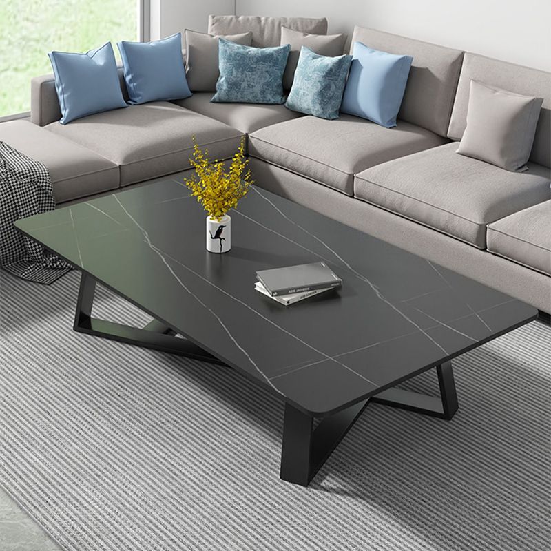 Stone and Metal Coffee Table Contemporary Coffee or End Table with Cross Legs
