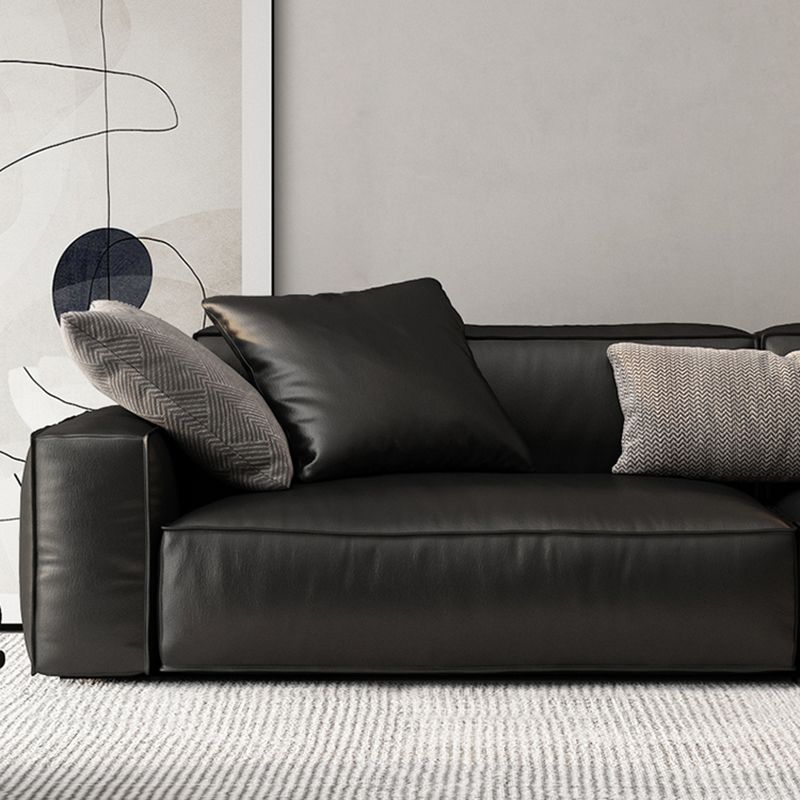 26.38" H Genuine Leather Square Arm Modern Sofa with Storage Black Standard Sofa Clearhalo 'furn' 'furn_sofas' 'Furniture' 'furniture_sofas' 'kitchen' 'kitchen_sofas' 'Living Room Furniture' 'Sofa' 'sofas' 1200x1200_5f0ddef0-c3bc-42a4-9721-744dd01886ce