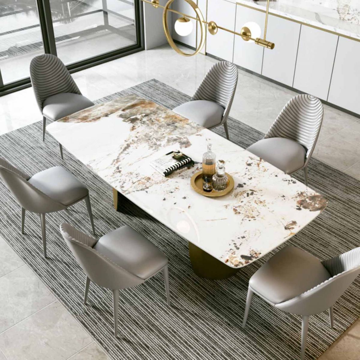 Glam 1/4/5/7 Pieces Dining Set Rectangular Double Pedestal Dining Set Clearhalo 'Dining Room Sets' 'Dining Tables & Seating' 'dining_room_set' 'furn' 'furn_dining_room_set' 'Furniture' 'furniture_dining_room_set' 'Kitchen & Dining Furniture' 1200x1200_5f0f0336-7fad-41a4-b241-5d74abde81ac