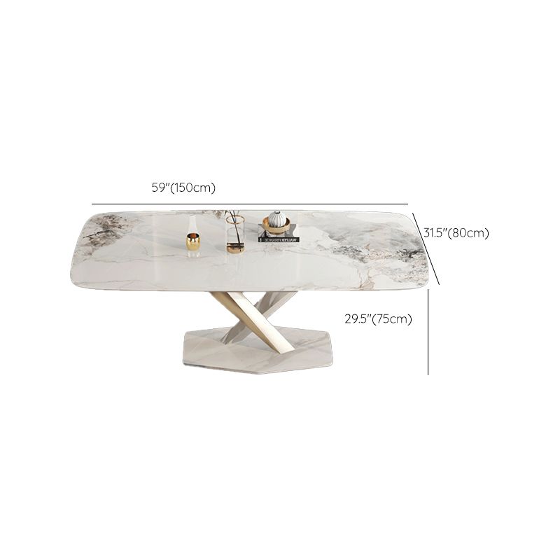 Mesa de pedestal rectangular mesa de comedor moderna con base de acero inoxidable