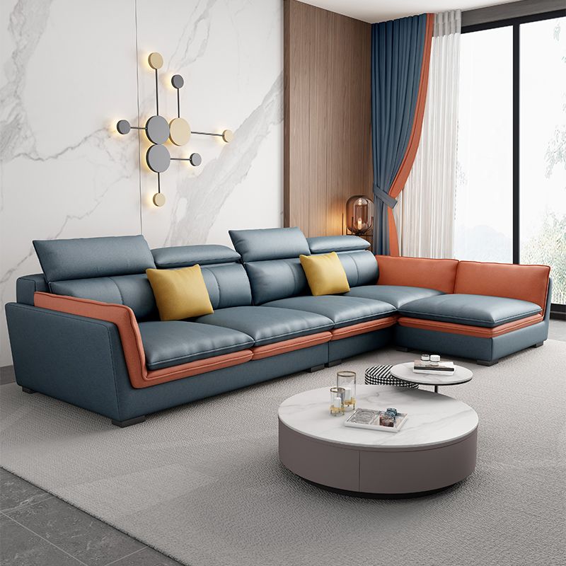 Faux Leather Sectional with Flared Arm for Four People 133.86" Wide