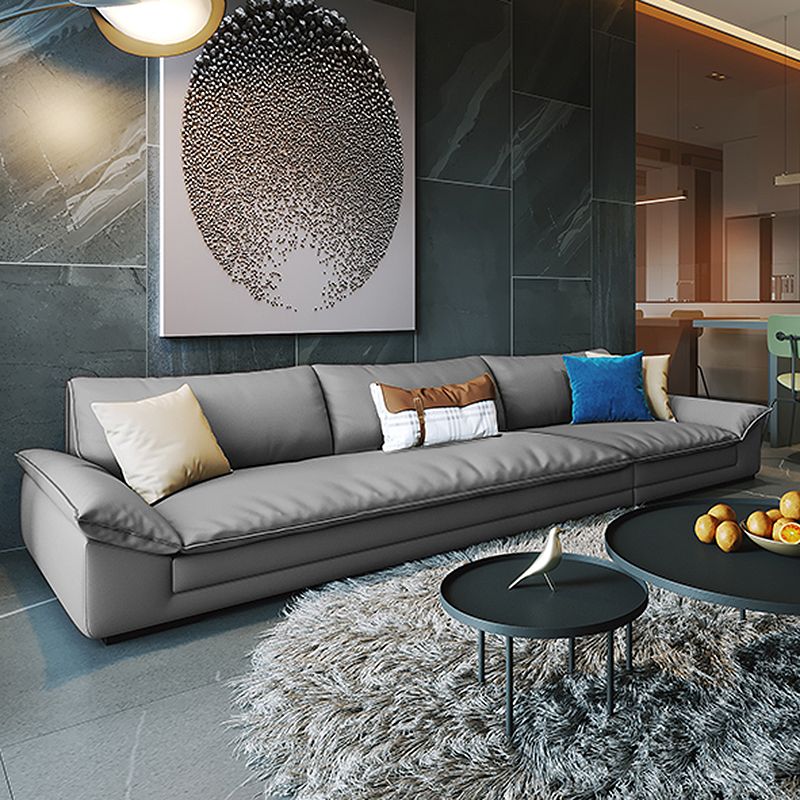 Modern Faux Leather Sofa and Chaise Gray Pillow Top Arm Sectional for Apartment Clearhalo 'furn' 'furn_sectionals' 'Furniture' 'furniture_sectionals' 'kitchen' 'kitchen_sectionals' 'Living Room Furniture' 'Sectionals' 1200x1200_5f12de6d-cd3e-4743-9b34-fcecffcb067a