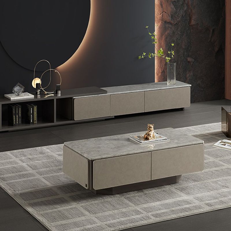 Contemporary Coffee Or End Table Marble with Storage Drawers Rectangle Clearhalo 'Coffee & Accent Tables' 'Coffee Tables' 'coffee_tables' 'furn' 'furn_coffee_tables' 'Furniture' 'Living Room Furniture' 1200x1200_5f15e031-27a0-4138-92c4-27409a4966c3