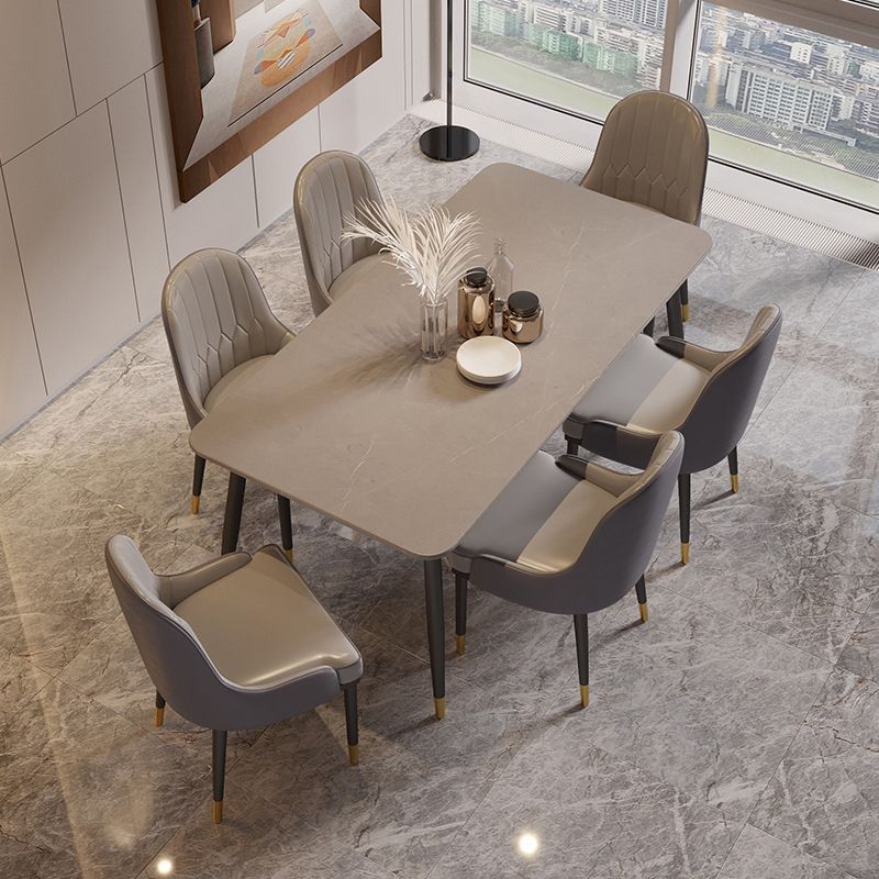 Nordic Dining Room Set Dining Table Rectangle Formal Dinette Set with Metal Base Clearhalo 'Dining Room Sets' 'Dining Tables & Seating' 'dining_room_set' 'furn' 'furn_dining_room_set' 'Furniture' 'furniture_dining_room_set' 'Kitchen & Dining Furniture' 'kitchen&dining_furn' 'kitchen' 1200x1200_5f166c0e-0093-4b36-b1f8-e21602dedec6