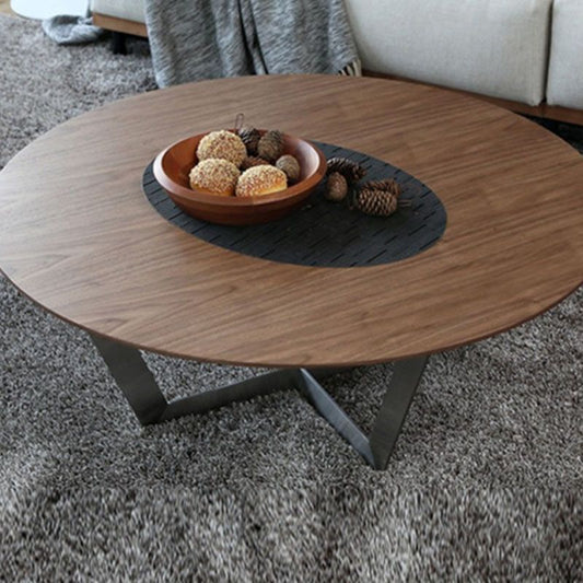 Gambe incrociate 1 tavolino da caffè singolo in marrone scandinavo cocktail in legno massiccio rotondo