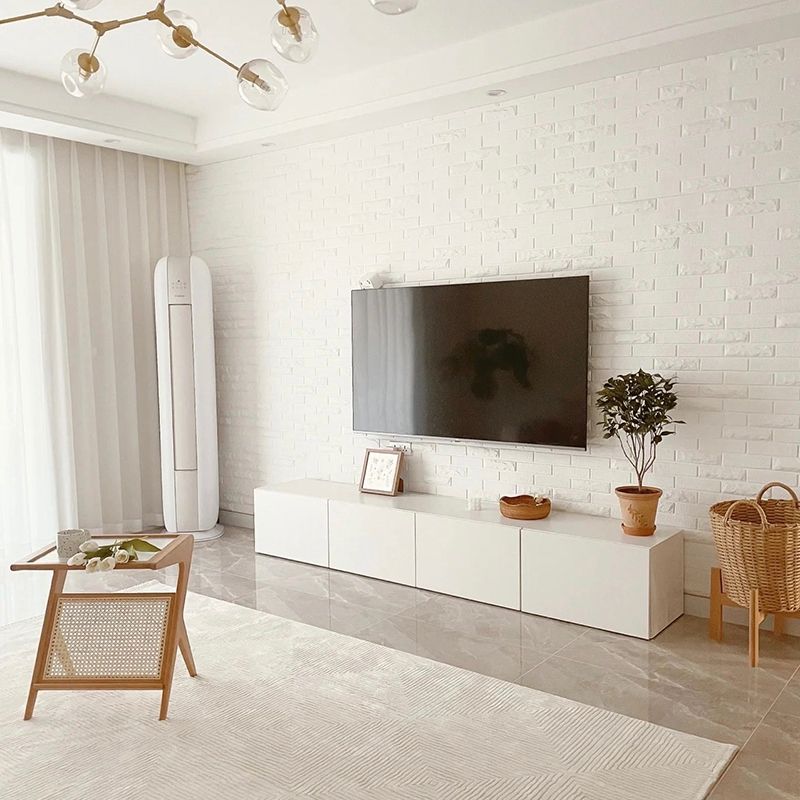 12 / 16 - Inch TV Console Faux Wood TV Console Stand With Cabinets / Drawers in White Clearhalo 'furn' 'furn_tv_stands_entertainment_centers' 'Furniture' 'Living Room Furniture' 'TV Stands & Entertainment Centers' 'TV Stands & Media Storage Furniture' 'tv_stands_entertainment_centers' 1200x1200_5f1822ad-e822-4364-a13d-7636fbb12ee6