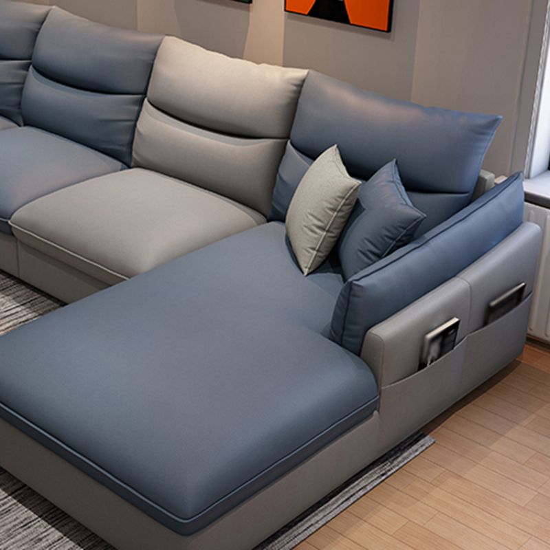 Faux Leather High Back Pillow Top Arm Sectional with Storage and Stain-Resistant